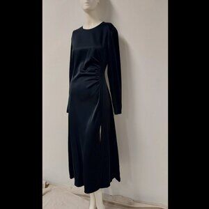 Wilfred (Aritzia) Black, Mid-length, Long-Sleeve, Side Ruching Dress; Size:4